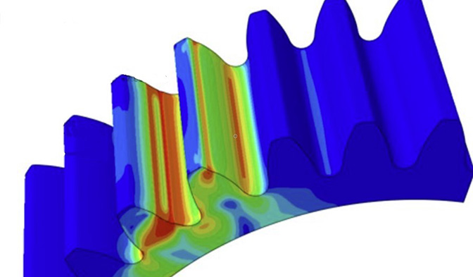 Computer generated heat diagram of zoomed in gear