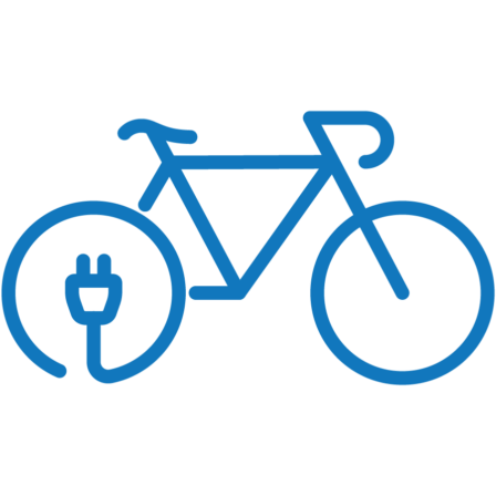a minimalist line art icon of an electric bike visualized by a bicycle with a power cable